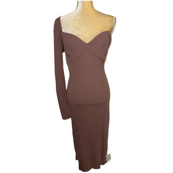 ASOS DESIGN Tall One Shoulder Long Sleeve Rib Midi Dress Size US 16 - Picture 2 of 11